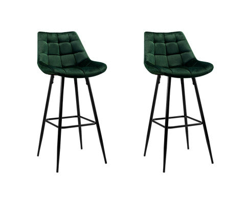 SET OF 2 VELVET BAR STOOLS - GREEN