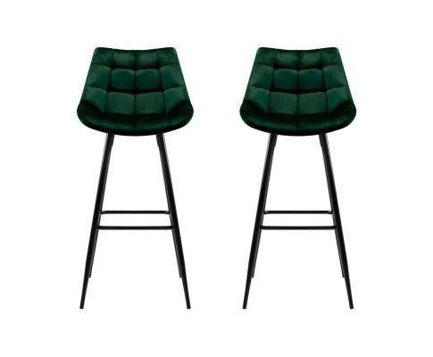 SET OF 2 VELVET BAR STOOLS - GREEN