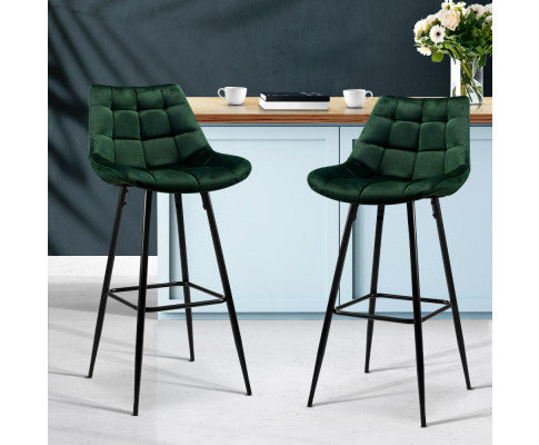 SET OF 2 VELVET BAR STOOLS - GREEN