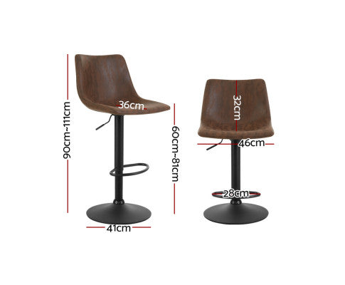 SET OF 2 BAR STOOLS GAS LIFT - BROWN