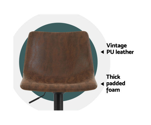 SET OF 2 BAR STOOLS GAS LIFT - BROWN