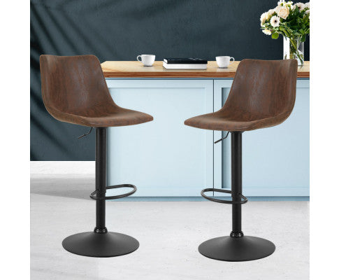 SET OF 2 BAR STOOLS GAS LIFT - BROWN