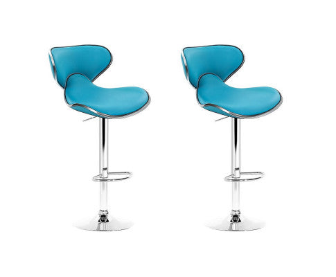 SET OF 2 PU CURVED BAR STOOLS - TEAL BLUE