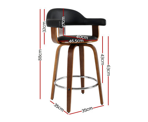 SET OF 2 BAR STOOLS - WOOD, CHROME & BLACK