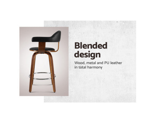 SET OF 2 BAR STOOLS - WOOD, CHROME & BLACK