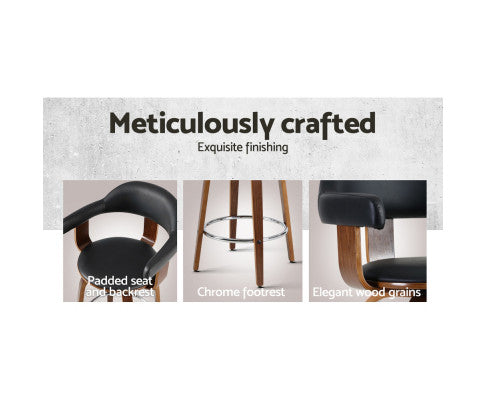 SET OF 2 BAR STOOLS - WOOD, CHROME & BLACK