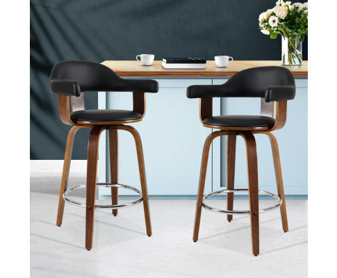 SET OF 2 BAR STOOLS - WOOD, CHROME & BLACK