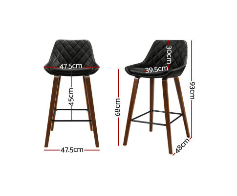 SET OF 2 BAR STOOLS DIAMOND PLEATED BLACK