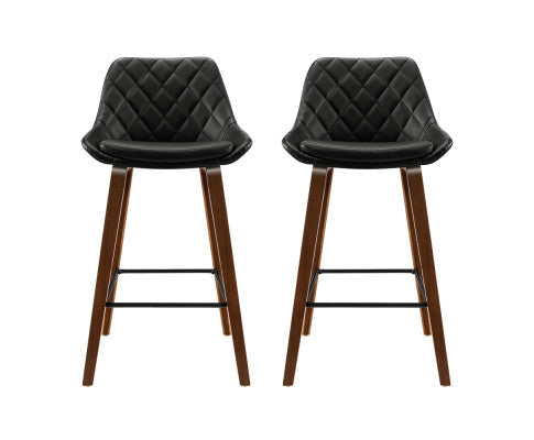SET OF 2 BAR STOOLS DIAMOND PLEATED BLACK