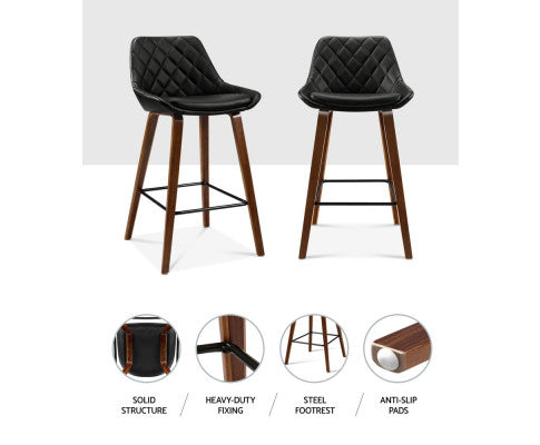 SET OF 2 BAR STOOLS DIAMOND PLEATED BLACK