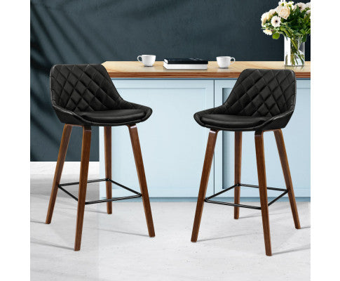 SET OF 2 BAR STOOLS DIAMOND PLEATED BLACK