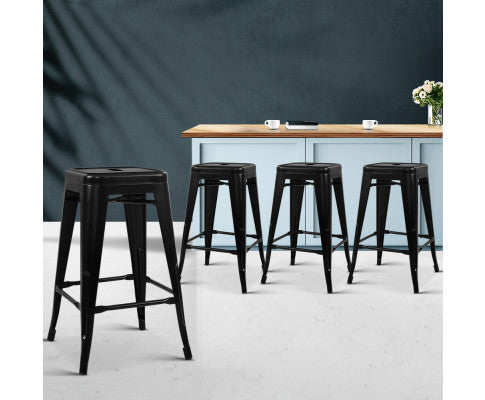 SET OF 4 REPLICA TOLIX BAR STOOLS - BLACK 76CM