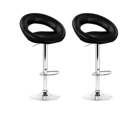 SET OF 2 PU GAS LIFT BAR STOOLS - CHROME & BLACK