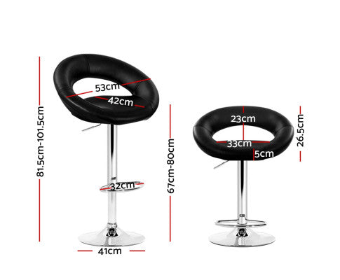 SET OF 2 PU GAS LIFT BAR STOOLS - CHROME & BLACK