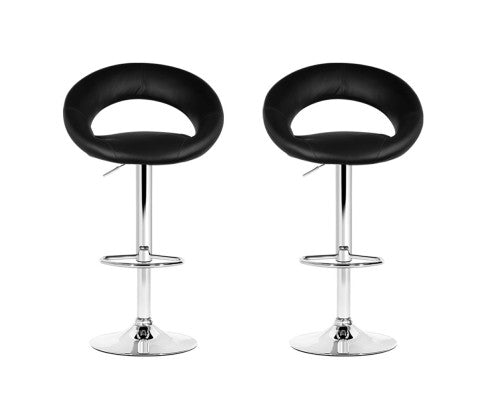 SET OF 2 PU GAS LIFT BAR STOOLS - CHROME & BLACK