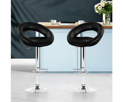 SET OF 2 PU GAS LIFT BAR STOOLS - CHROME & BLACK