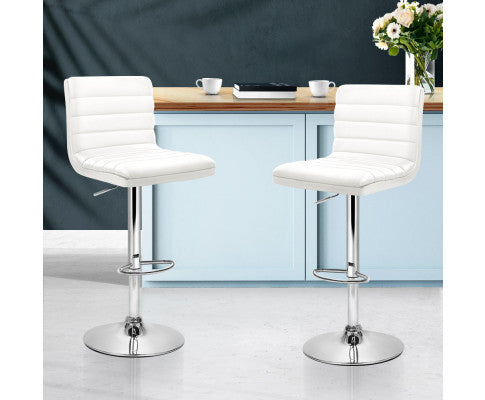 SET OF 2 PU PADDED BAR STOOLS - WHITE