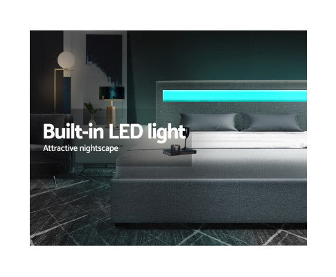 COLE LED & GAS LIFT BED FRAME - QUEEN BED GREY
