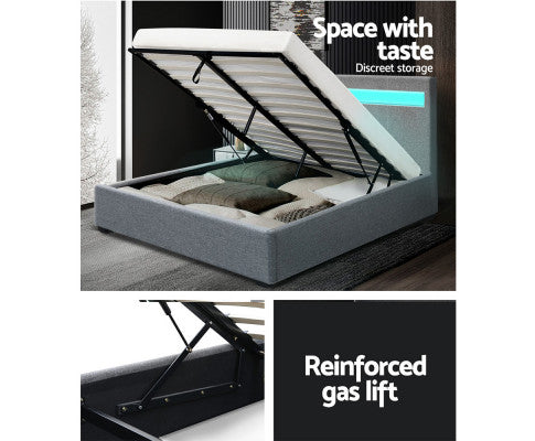 COLE LED & GAS LIFT BED FRAME - QUEEN BED GREY