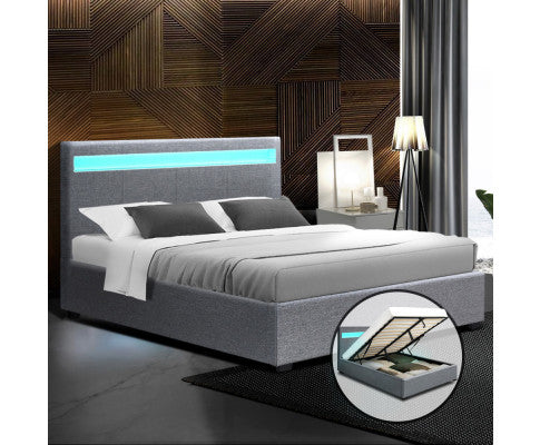 COLE LED & GAS LIFT BED FRAME - QUEEN BED GREY