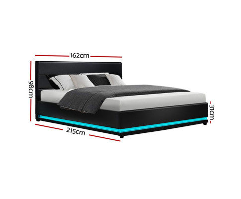 LUMI LED GAS LIFT BED FRAME - QUEEN BED