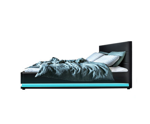 LUMI LED GAS LIFT BED FRAME - QUEEN BED