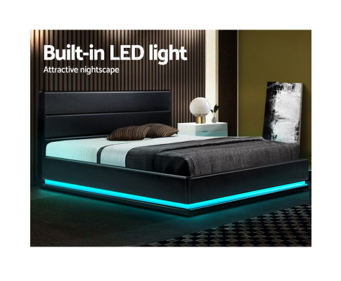 LUMI LED GAS LIFT BED FRAME - QUEEN BED