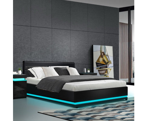 LUMI LED GAS LIFT BED FRAME - QUEEN BED