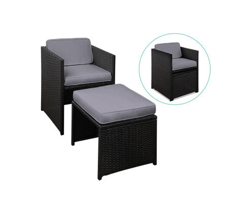 HAWAII 9PCE WICKER OUTDOOR DINING SETTING - BLACK
