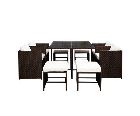 HAWAII 9PCE WICKER OUTDOOR DINING SETTING - BROWN