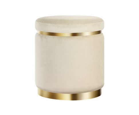 ROUND VELVET FOOT STOOL - CREAM
