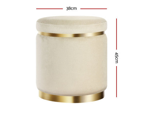 ROUND VELVET FOOT STOOL - CREAM