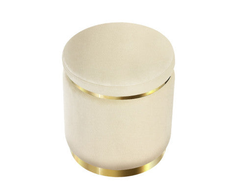 ROUND VELVET FOOT STOOL - CREAM