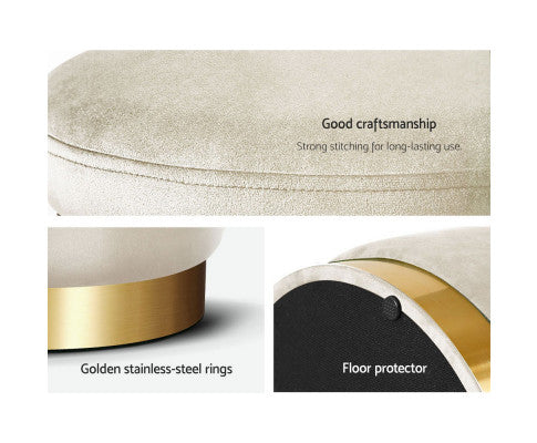 ROUND VELVET FOOT STOOL - CREAM