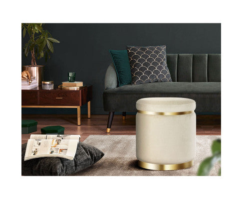 ROUND VELVET FOOT STOOL - CREAM