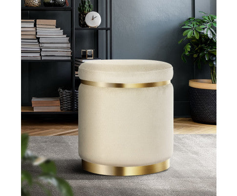 ROUND VELVET FOOT STOOL - CREAM
