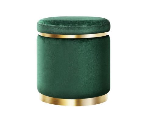 ROUND VELVET FOOT STOOL - GREEN