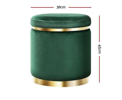 ROUND VELVET FOOT STOOL - GREEN
