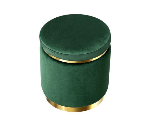 ROUND VELVET FOOT STOOL - GREEN