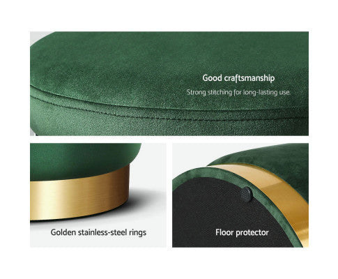 ROUND VELVET FOOT STOOL - GREEN