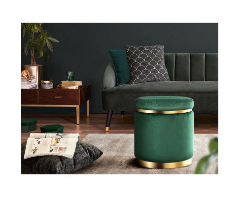 ROUND VELVET FOOT STOOL - GREEN