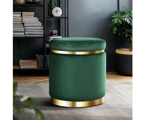 ROUND VELVET FOOT STOOL - GREEN