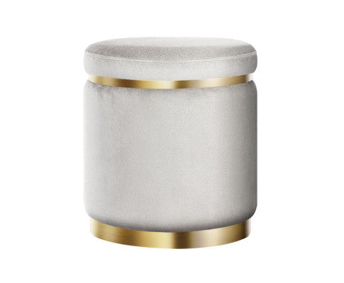 ROUND VELVET FOOT STOOL - GREY