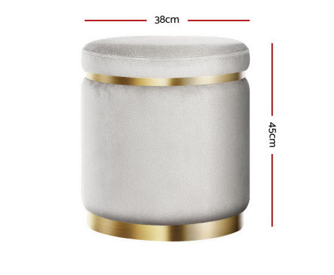 ROUND VELVET FOOT STOOL - GREY