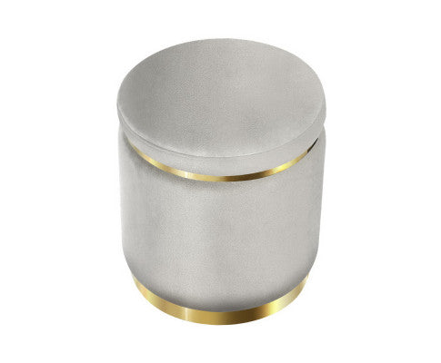 ROUND VELVET FOOT STOOL - GREY