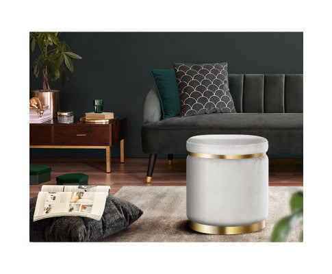 ROUND VELVET FOOT STOOL - GREY