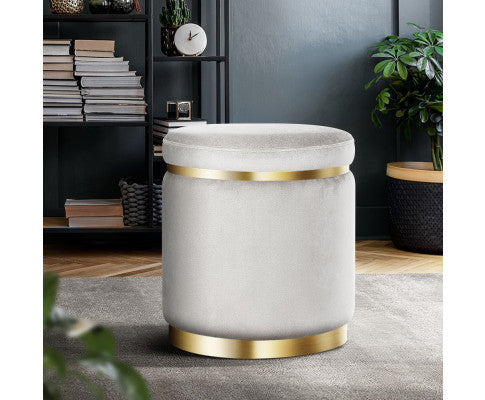 ROUND VELVET FOOT STOOL - GREY