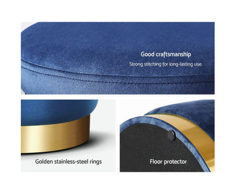 ROUND VELVET FOOT STOOL - NAVY