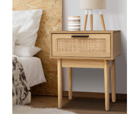 RATTAN BEDSIDE TABLE