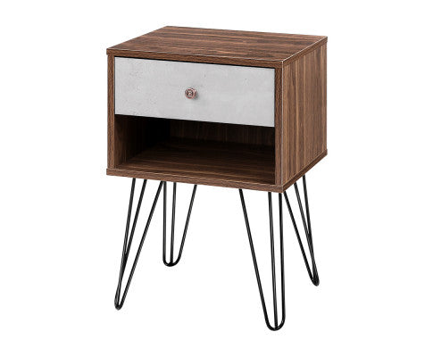 BEDSIDE TABLE NIGHT STAND - GREY & WALNUT